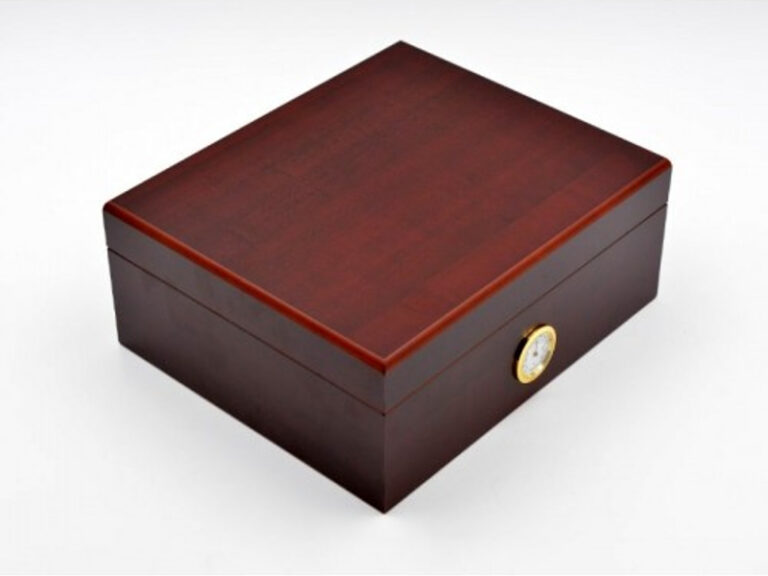 Humidor 40 szál szivar részére, cédrusfa szivar doboz, párásítóval, külső hygrométerrel - vöröses barna, Angelo - Image 5