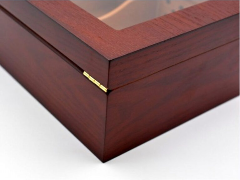 Humidor 50 szál szivar részére, cédrusfa szivar doboz, üvegtető, párásítóval, hygrométerrel - vöröses barna, Angelo - Image 8