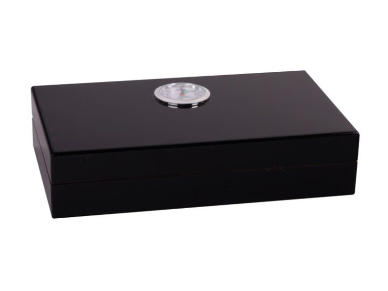 Utazó humidor - cédrusfa szivartartó doboz, párásítóval és külső hygrométerrel, fekete (19x11cm) - Image 10