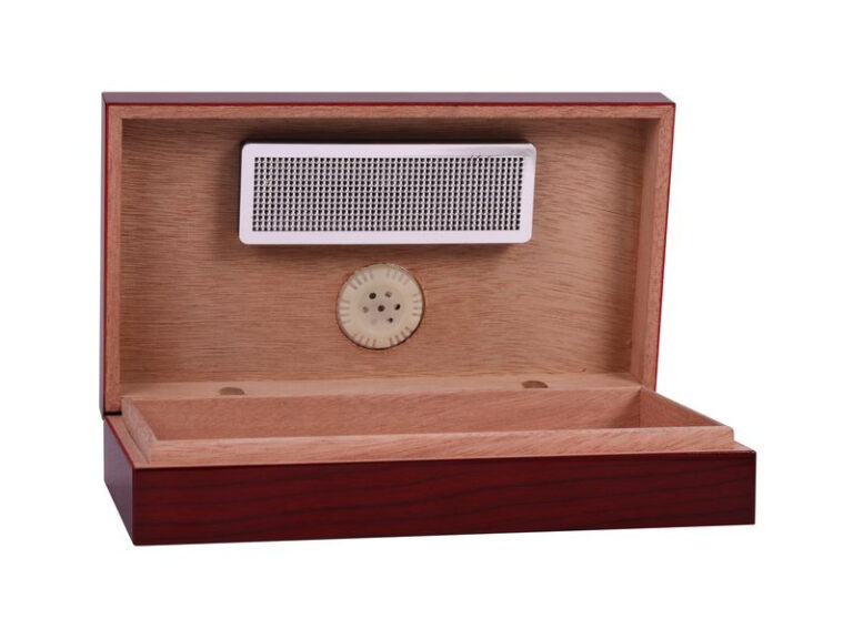 Utazó humidor - cédrusfa szivartartó doboz, párásítóval és külső hygrométerrel, cseresznye (19x11cm) - Image 2
