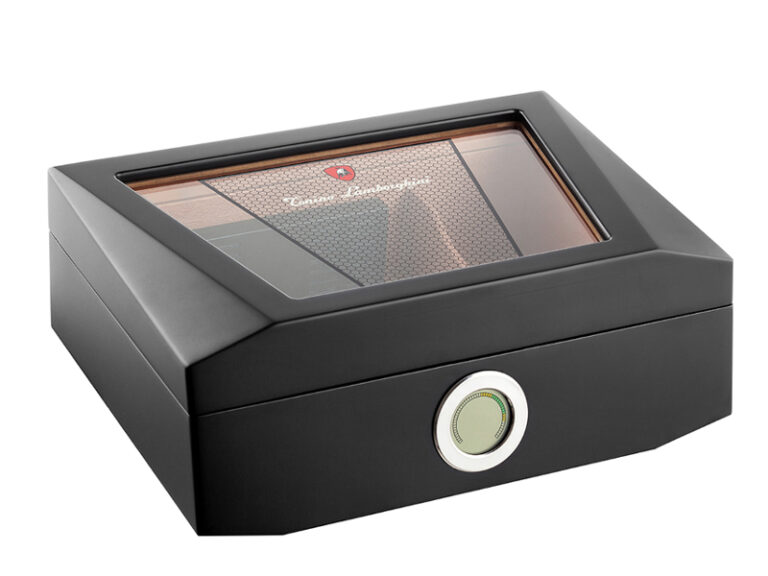 Humidor 80 szivar részére, üvegtetős, cedrusfa szivar doboz, párásítóval, külső hygrométerrel - Lamborghini Monte Carlo - Image 2