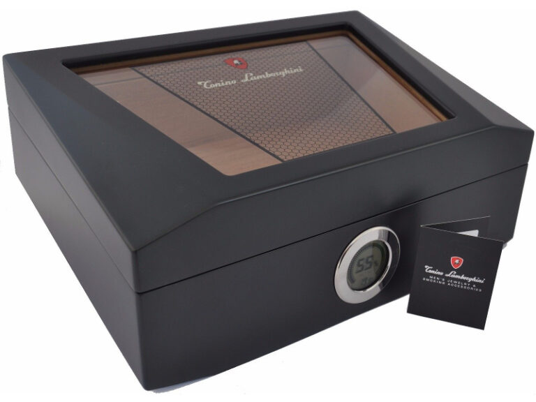 Humidor 80 szivar részére, üvegtetős, cedrusfa szivar doboz, párásítóval, külső hygrométerrel - Lamborghini Monte Carlo - Image 5