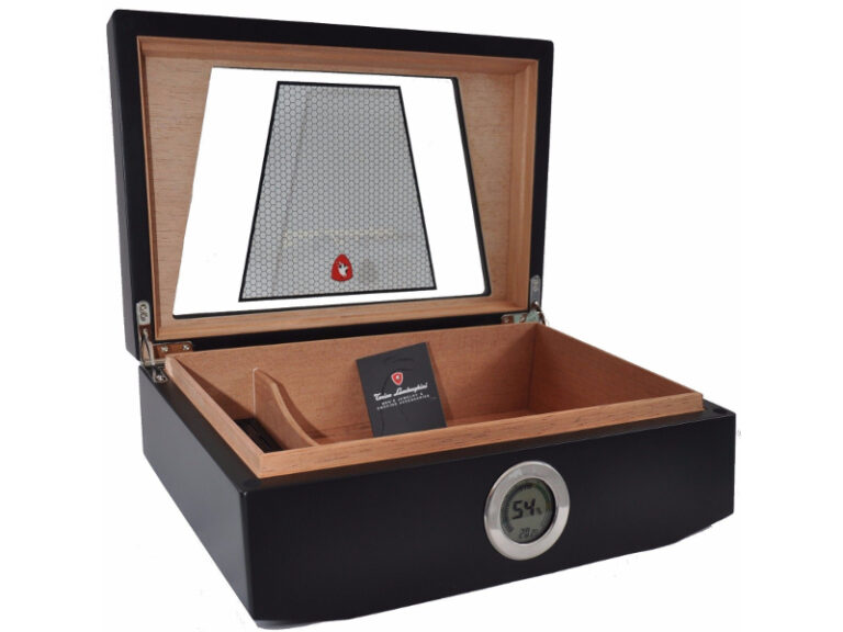 Humidor 80 szivar részére, üvegtetős, cedrusfa szivar doboz, párásítóval, külső hygrométerrel - Lamborghini Monte Carlo - Image 8